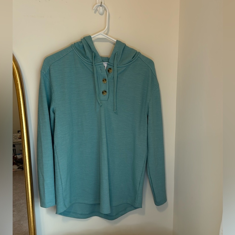 Time and tru aqua storm button pullover tunic hoodie